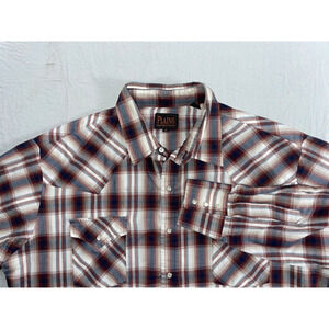 Plains Western Wear Long Sleeve Pearl Snap Shirt. Brown Plaid, Size XL. GUC!!